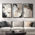 Large Framed Neutral Abstract Wall Art for Living Room, 3 Piece Minimalist Set