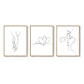 Framed Minimalist Couple Love Heart Line Canvas Wall Art Black and White Artwork Bedroom Set of 3