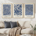 Large Framed William Morris Blue Botanical Waterproof Canvas Wall Art for Living Room Set of 3