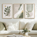 Large Framed Boho Sage Green Abstract Wall Art for Living Room Set of 3