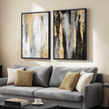 Large Framed Elegant Black White Gold Modern Minimalist Abstract Wall Art for Living Room Set of 2