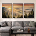 Large Framed Sunset Mountain Landscape Wall Art for Living Room Set of 3