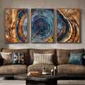 3 Piece Large Framed Colorful Tree Ring Wall Art for Living Room