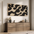 3D Neutral Abstract Wall Painting with Oversized Frame and Banner for the Living Room