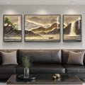 Large Framed Modern Gold Luxury Mountain Wall Art for Living Room Set of 3