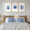 Framed Coastal Ocean Blue Coral Large Wall Art for Living Room