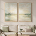 Framed Sage Green Abstract Landscape Wall Art for Living Room, Neutral lake scenic