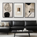 Large Framed Neutral Abstract Wall Art for Living Room,Set of 3