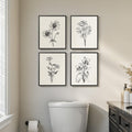 Framed Black and White Minimalist Floral Bathroom Wall Art Set of 4