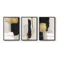Large-frame black and gold abstract wall art three-piece set for the living room