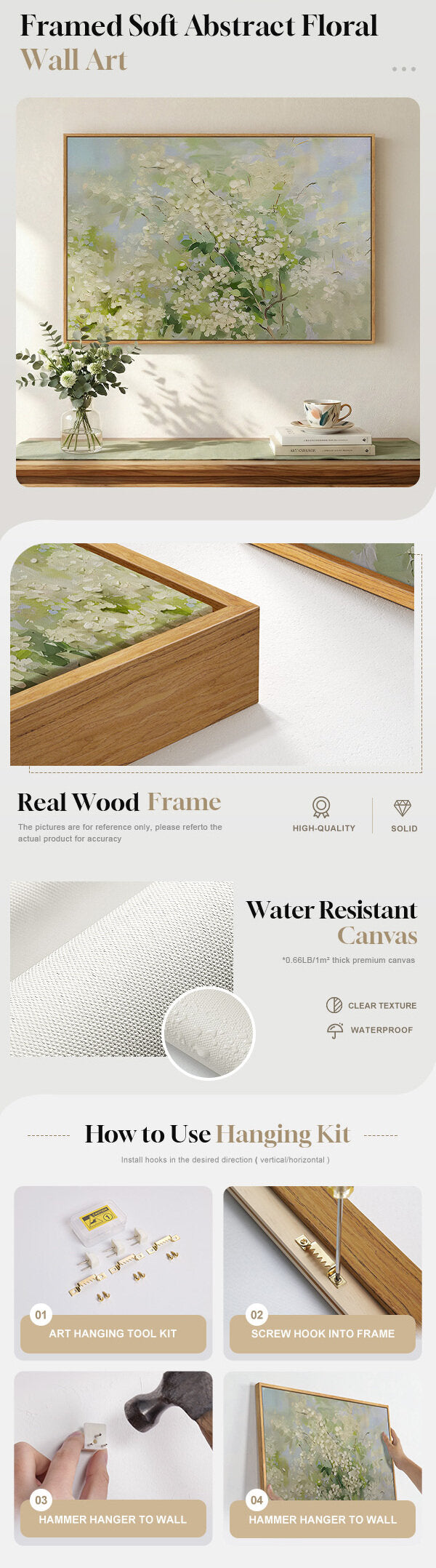 Framed Sage Green Floral Botanical Wall Art Abstract Greenery Canvas Prints for Living Room - mobile detail 1