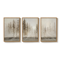Large Teak Framed Modern Neutral Abstract Farmhouse Forest Landscape Wall Art for Living Room Set of 3