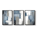 Framed Blue and Gray Abstract Modern Wall Art Minimalist Wall Decor for Living Room Set of 3