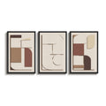 3D Textured Large Framed Neutral Modern Geometric Abstract Wall Art for Living Room Set of 3