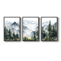 Large Framed Landscape Foggy Scenery Wall Art Mountain Print for Living Room Set of 3