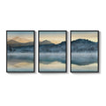 Large Framed Modern Minimalist Blue Watercolor Mountain Landscape Wall Art for Living Room Set of 3