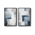 Large Framed Blue Gray Modern Minimalist Abstract Wall Art for Living Room Set of 2