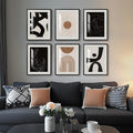 Framed Boho Black and White Brown Modern Abstract Wall Art for Living Room Set of 6