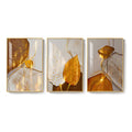 Large Framed Modern Luxury White and Gold Leaf Abstract Wall Art for Living Room Set of 3