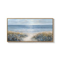 Extra Large Framed Blue Coastal Beach Floral Landscape Wall Art for Living Room