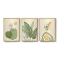 Framed Modern Minimalist Boho Sage Green Botanical Floral Wall Art for Living Room Set of 3