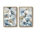 Large Framed Watercolor Blue Neutral Minimalist Botanical Ginkgo Wall Art for Living Room Set of 2