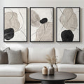 Large Framed Black White Gray Modern Minimalist Neutral Abstract Wall Art for Living Room Set of 3