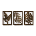 Framed Boho Cutout Carved Wood Wall Art Wooden Bohemian Botanical Decor for Living Room Set of 3