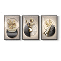 Large Framed Modern Elegant Wall Art for Living Room, 3 Piece Black and Gold Set