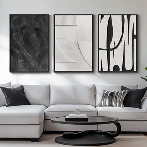 Large 3D Textured Framed Black and White Abstract Wall Art for Living Room