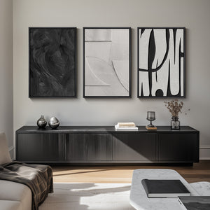 Large 3D Textured Framed Black and White Abstract Wall Art for Living Room