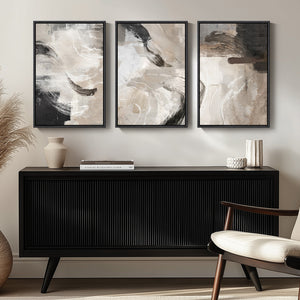 Large Framed Neutral Abstract Wall Art for Living Room, 3 Piece Minimalist Set