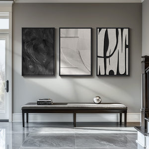 Large 3D Textured Framed Black and White Abstract Wall Art for Living Room