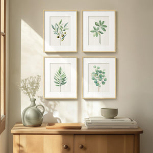 Framed Sage Green Botanical Wall Art Farmhouse Plant Artwork for Bathroom Set of 4