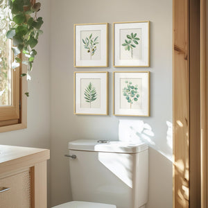Framed Sage Green Botanical Wall Art Farmhouse Plant Artwork for Bathroom Set of 4