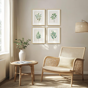 Framed Sage Green Botanical Wall Art Farmhouse Plant Artwork for Bathroom Set of 4