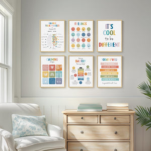 Framed Colorful Motivational Inspirational Wall Art for Therapy Office Set of 6