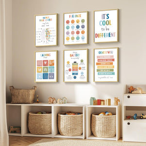 Framed Colorful Motivational Inspirational Wall Art for Therapy Office Set of 6