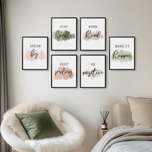 Framed Inspirational Positive Neutral Wall Art Motivational Wall Decor for Office Set of 6