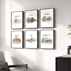 Framed Inspirational Positive Neutral Wall Art Motivational Wall Decor for Office Set of 6