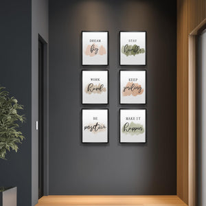 Framed Inspirational Positive Neutral Wall Art Motivational Wall Decor for Office Set of 6