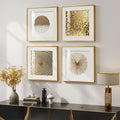 4 Piece Framed Modern Gold and White Wall Art for Living Room, Plexiglass with Mat