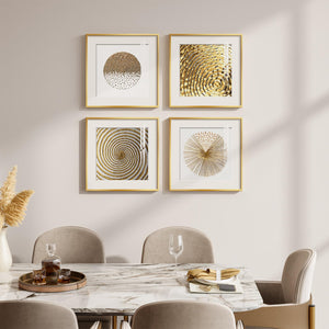 4 Piece Framed Modern Gold and White Wall Art for Living Room, Plexiglass with Mat
