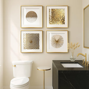 4 Piece Framed Modern Gold and White Wall Art for Living Room, Plexiglass with Mat