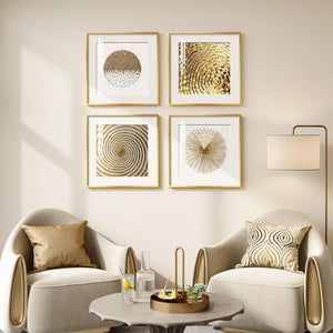 4 Piece Framed Modern Gold and White Wall Art for Living Room, Plexiglass with Mat