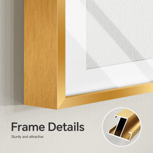 4 Piece Framed Modern Gold and White Wall Art for Living Room, Plexiglass with Mat