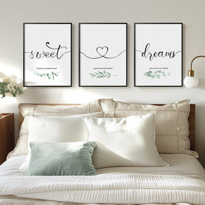 Framed 3 Piece Wall Art Bedroom, Sweet Dreams Signs Pictures Wall Decor Above Bed