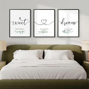 Framed 3 Piece Wall Art Bedroom, Sweet Dreams Signs Pictures Wall Decor Above Bed