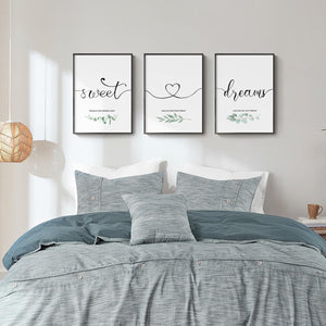 Framed 3 Piece Wall Art Bedroom, Sweet Dreams Signs Pictures Wall Decor Above Bed