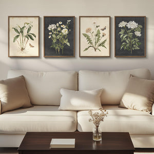 Framed Vintage Botanical Floral Wall Art for Living Room Set of 4